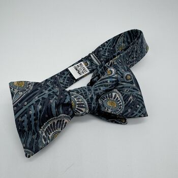 Liberty Self Tie Bow Tie In Navy Peacock Feathers, 3 of 3