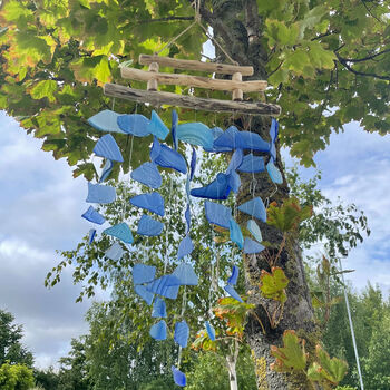 Driftwood Recycled Blue Glass Wind Chime, 2 of 6
