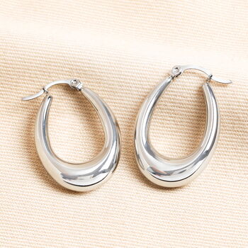 Stainless Steel Oval Hoop Earrings, 2 of 4