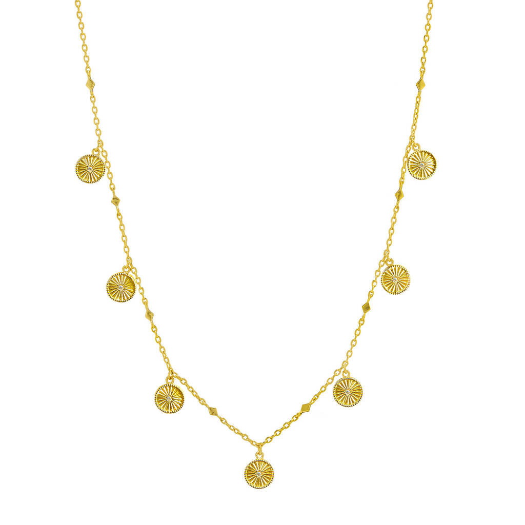 Gold Plated Sun Engraved Cz Choker Necklace By Koukla London
