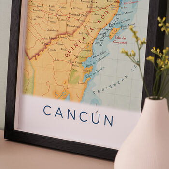 Framed And Personalised Cancun Map Print, 2 of 4