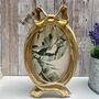 Gold Bow Oval Photo Frame 6x4' 10x15cm Portrait Design Freestanding, thumbnail 1 of 5