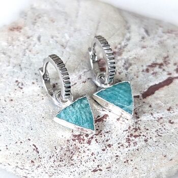 'Triangle' Amazonite Sterling Silver Earrings, 4 of 6
