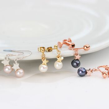 Pearl Drop Earrings With Star, 2 of 12