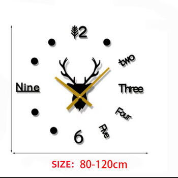 Stylish Antlers 3D Wall Clock, Brown, Red, Black, Silver, 9 of 10