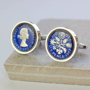 Personalised 70th Birthday Enamelled Sixpence Cufflinks, 3 of 9