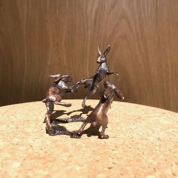 Miniature Bronze Dancing Hares Sculpture 8th Bronze, 5 of 11