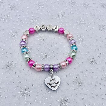 Personalised Best Big Sister Ever Charm Bracelet, Baby Shower Gift, 2 of 11