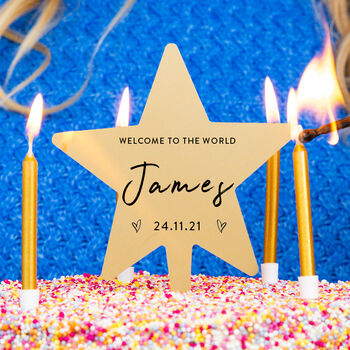 Personalised Welcome New Baby Star Cake Topper, 2 of 8