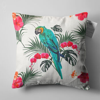 Parrot Cushion Cover With Tropical Leaves And Flowers, 5 of 7