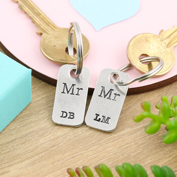 Couples Gift Mr And Mrs Personalised Pair Of Key Rings, 3 of 5