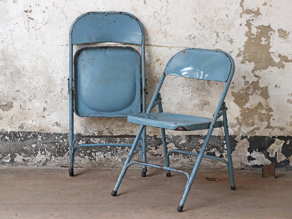Vintage Blue Iron Folding Chair, 1 of 5