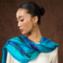 100% Mulberry Silk Scarf, Turquoise And Peacock Blue In Gift Box, thumbnail 2 of 11