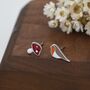 Mismatched Robin Bird And Mushroom Stud Earrings In Sterling Silver, thumbnail 2 of 12