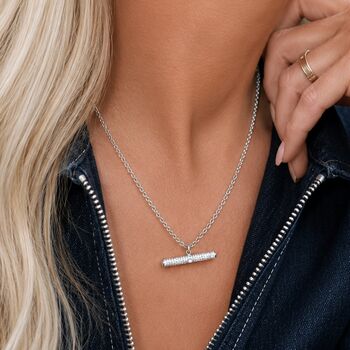 Sterling Silver Or 18 K Gold Vermeil Pavé T Bar Necklace, 2 of 2