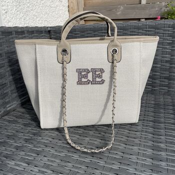 Personalised Stone Large Chain Initial Tote Beach Bag, 10 of 10