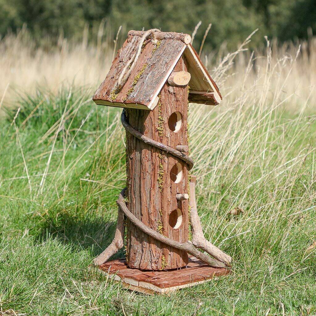 personalised woodland retreat tall wooden bird hotel by dibor