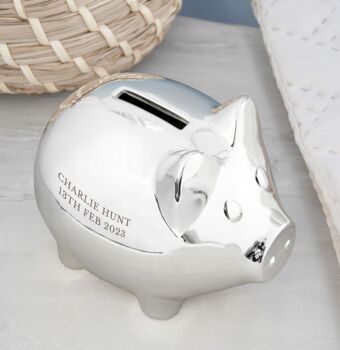 Personalised Silver Plated Piggy Bank, 4 of 5