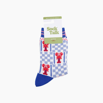 Lobster Checkerboard Bamboo Socks In Blue, 3 of 4
