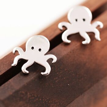 Sterling Silver Tiny Octopus Stud Earrings, 3 of 9