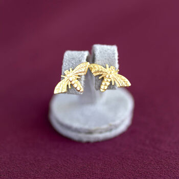 Gold Plated Bee Stud Earrings, 2 of 4