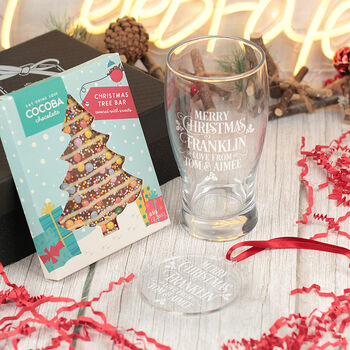 Merry Christmas Message Pint Glass And Gift Boxed Set, 3 of 8