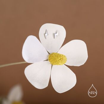 Tiny Lightning Bolt Internally Threaded Flat Back Earrings In Sterling Silver, 6 of 12