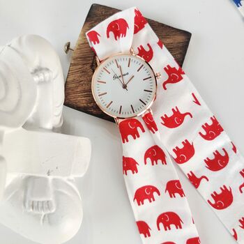 Red Elephant Changeable Women Cotton Strap Wrist Watch, 9 of 10