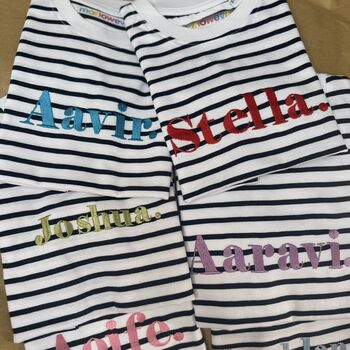 Embroidered Classic Name Breton Kids T Shirt, 4 of 6