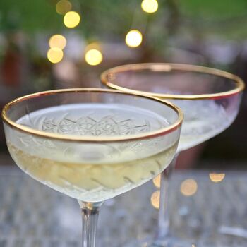 Pair Of Gold Rimmed Vintage Style Champagne Glasses, 6 of 10