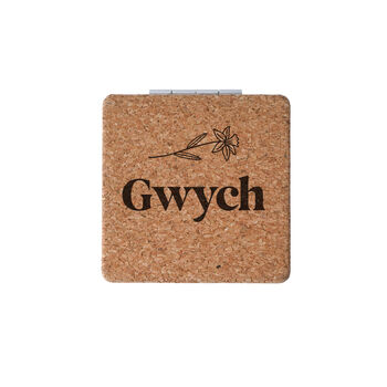 No Place Like Wales 'Gwych' Cork Compact Mirror | Gift Boxed | Travel Friendly | Handbag Accessory, 2 of 2