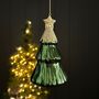 Green Glass Glitter Christmas Tree Hanging Decoration, thumbnail 1 of 3