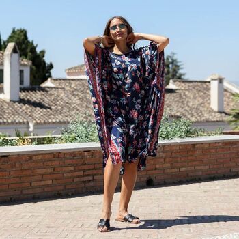 'Cleo' Navy Folk Floral Kaftan, 9 of 9