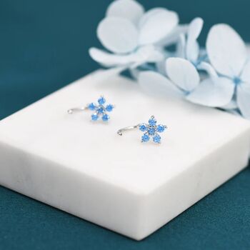 Blue Forget Me Not Flower Cz Huggie Hoop Earrings, 6 of 11