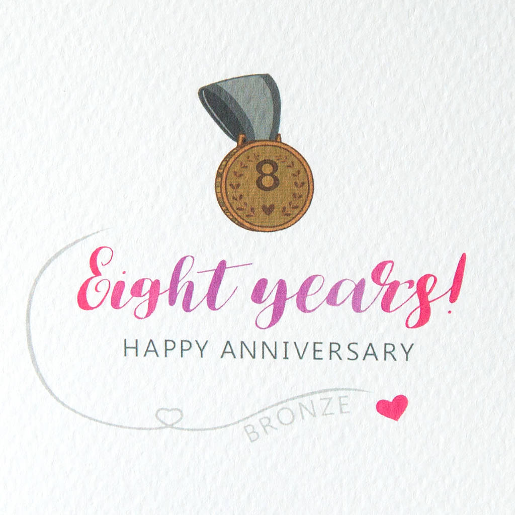 eighth wedding  anniversary  card bronze  by miss shelly 