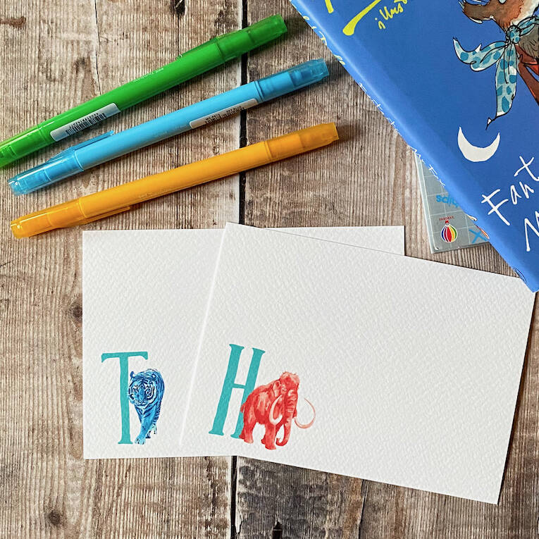Set Of 10 Animal And Letter Notecards: Personalised, 1 of 12