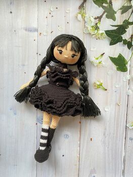 Wednesday Addams Doll, Handmade Crochet Doll, 8 of 8