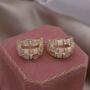 Monaco D’or Gold Champagne Pavé Row Bamboo Flower Hoop Earrings, thumbnail 1 of 3