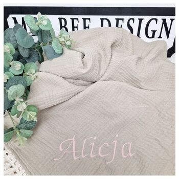 Personalised Baby Muslin Blanket In Honey Yellow, 8 of 8