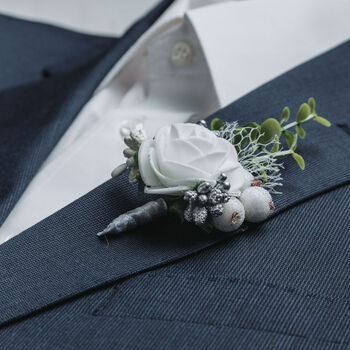 Floral Wedding Buttonhole In Silver, 3 of 10