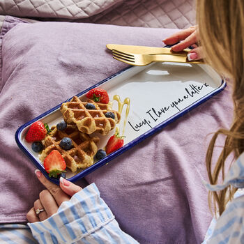 Personalised Enamel Breakfast Tray, 4 of 4