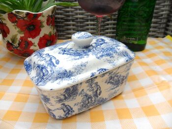 Lidded Butterdish In Blue Toile Design, 3 of 10