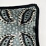 Modern, Oblong, Velvet, Ikat, Cushion With Black Silk Tassels Blue, Black And White Feather Design, thumbnail 2 of 6