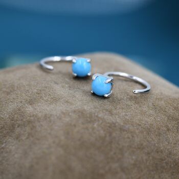 Sterling Silver Genuine Turquoise Threader Hoop Earrings, 7 of 12