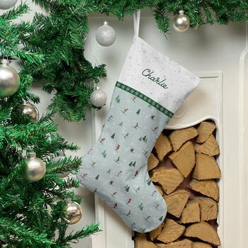 Personalised Christmas Stocking 'Skiing Santa', 2 of 3