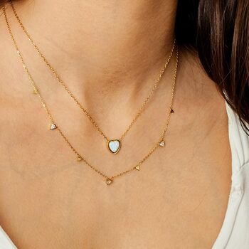 Fire Opal Necklace 18 K Gold Plated Stainless Steel Waterproof Birthstone Jewellery, Round, Heart, Triangle And Square Dainty Opal Pendant, 3 of 6