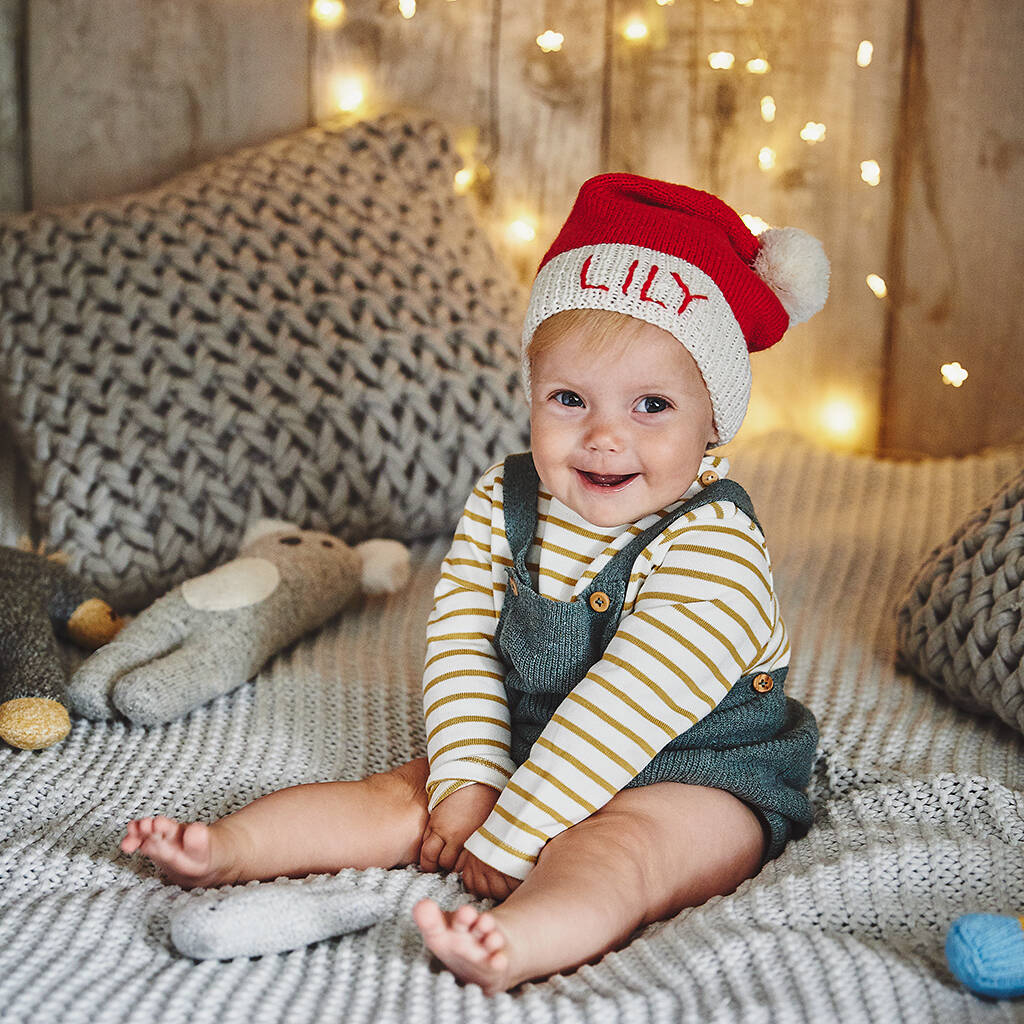 Personalised Knitted Baby Santa Hat, 1 of 5
