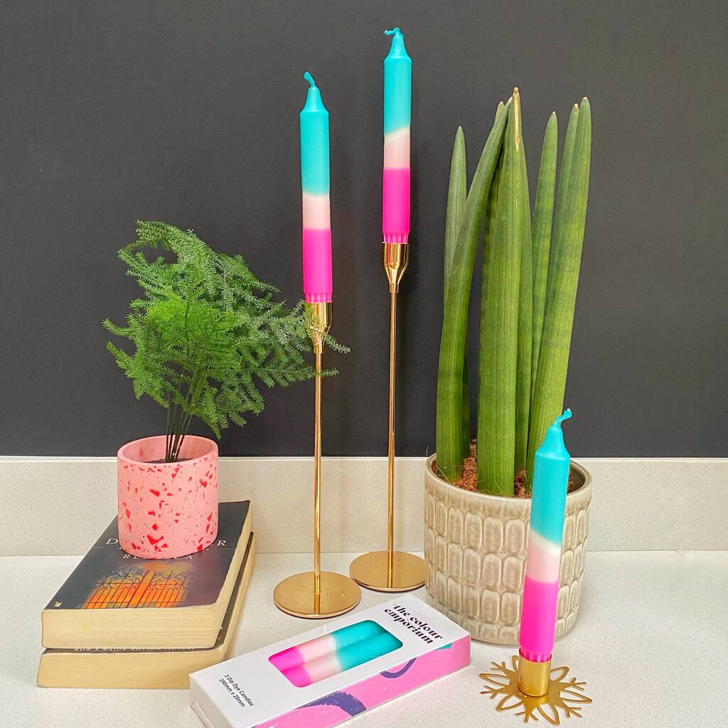 'Turquoise Flamingo' Dip Dye Dinner Candle Trio, 1 of 7