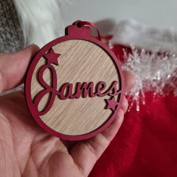 Personalised Oak Name Christmas Decoration, 3 of 3