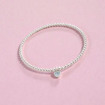March Heart Birthstone Bracelet Sterling Silver Aquamarine, 5 of 12